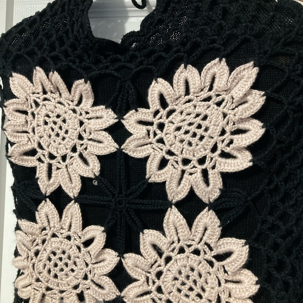 Elegant Black and Cream Crochet halter top, and pink fuschia lace see thru